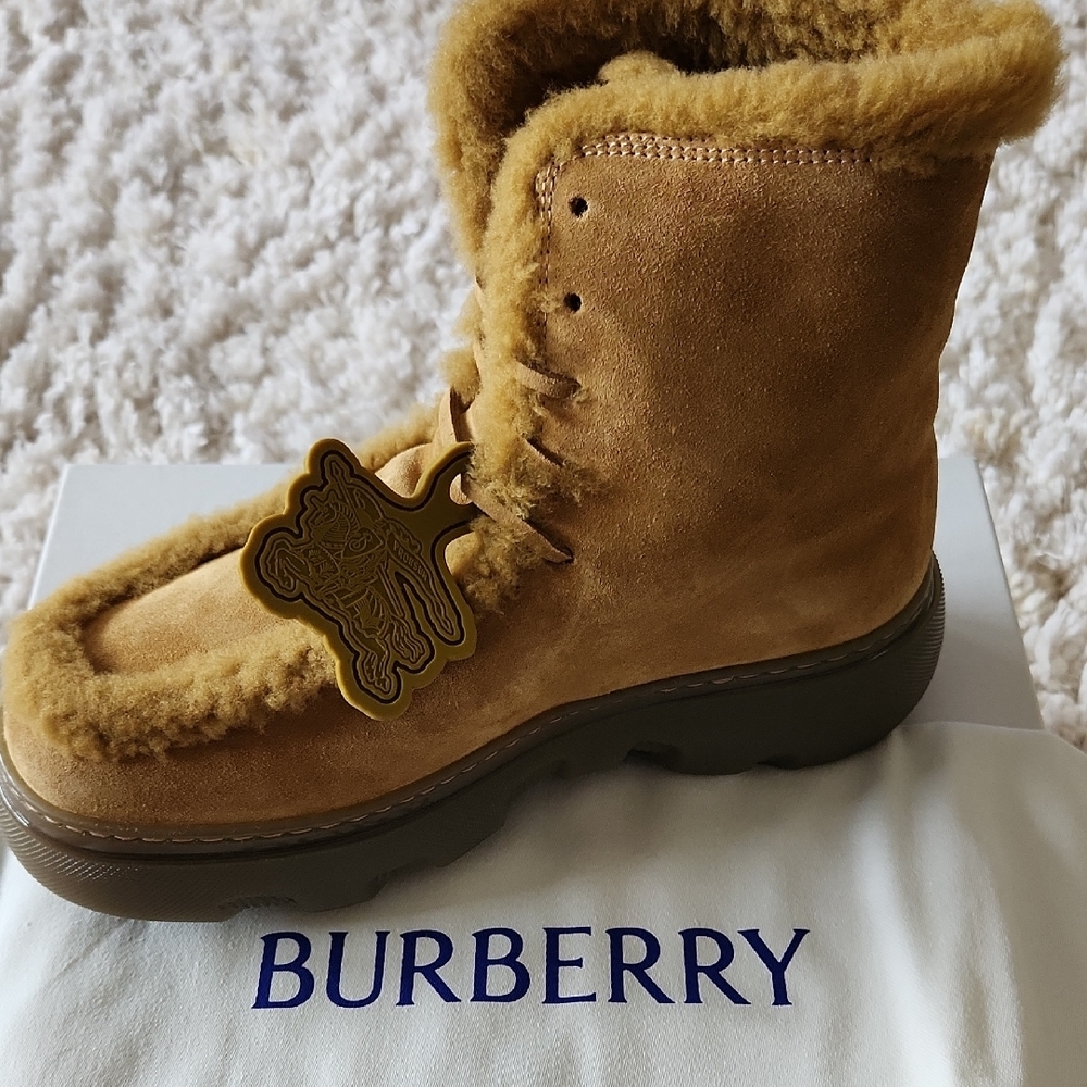 Burberry Tan Suede Fur-Lined Boots